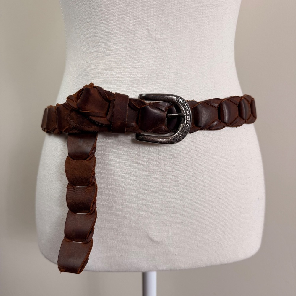 Levi Strauss & Co Brown Braided Genuine Leather Belt 34 85 Silver Buckle 3560